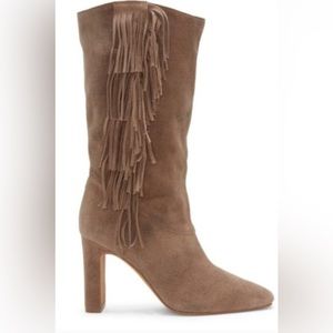 New Vince Camuto Boots Sterla Women’s  Taupe Fringe Mid Calf Suede Western 6.5